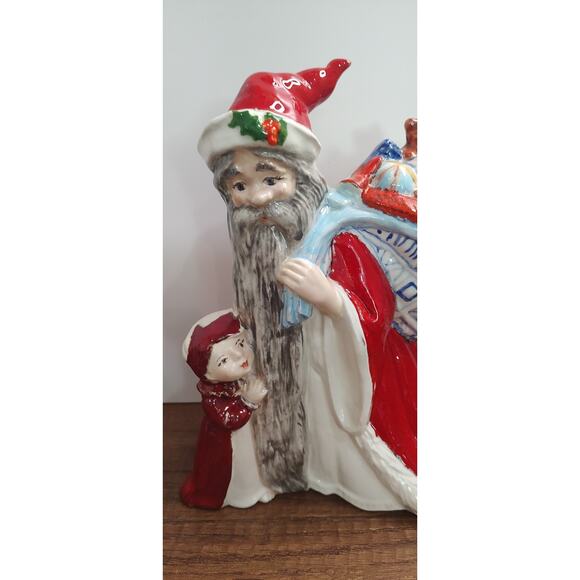 Vintage Ceramic Old World Santa and Child Figurine Statue Hand Painted Toy Bag - Picture 3 of 5